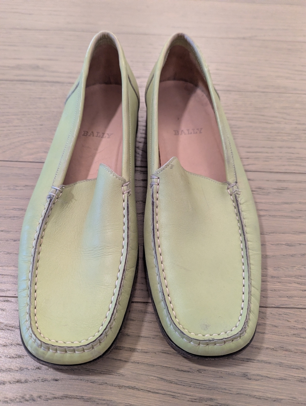 Bally Light Green Leather Loafers